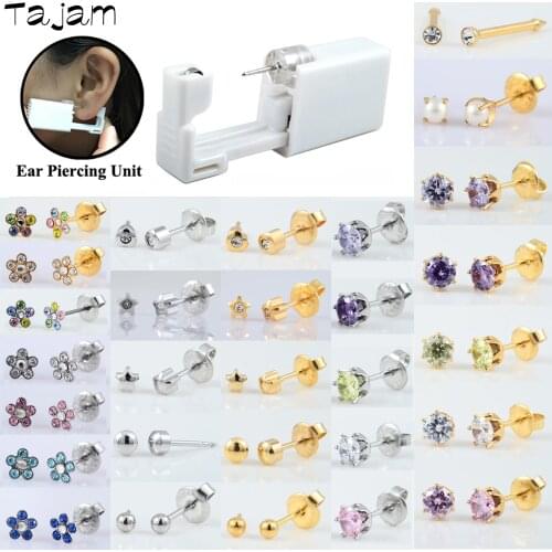 1PC Genenic Sterlised Disposable Safety Nose Ear Piercing Device+Sterile Bezel Crystal Stud Flower Body Piercing Jewelry Baby