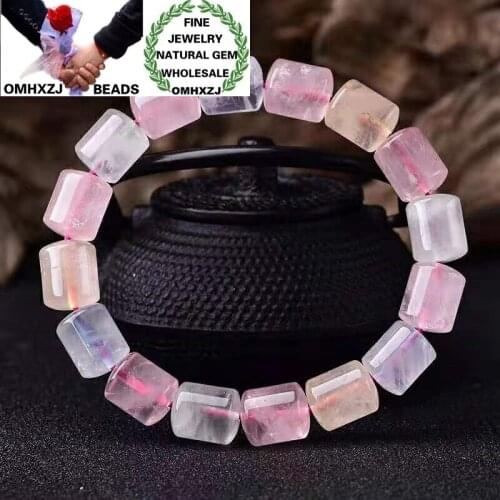 OMHXZJ Wholesale ZB404 12x10mm European Fashion Birthday Party Wedding Gift Natural Stone Fine Morganite Beads Bracelets Bangles