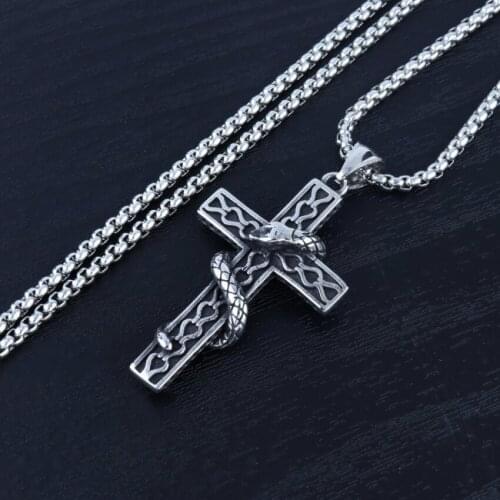 Necklace Women Punk Snake Cross Necklace Men Pendant 3.0MM Stainless Steel Chain Male Jewelry