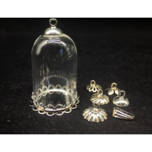 100sets Little Prince Rose hanging glass orb 30*20mm double silver lace tray jewelry finding handmade women gift choker necklace