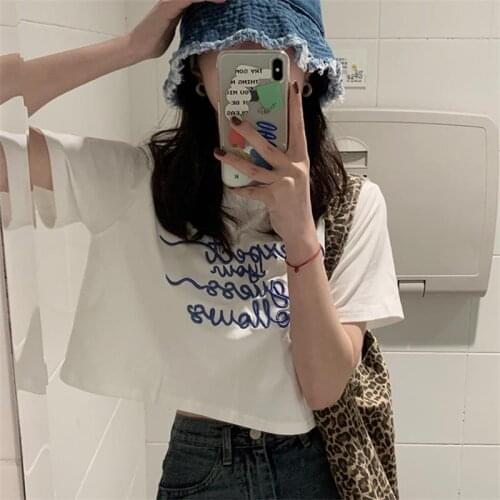 Casual Loose Ins Letter Tshirt Female Korean Harajuku Womens T-shirts Tops Japanese Kawaii Ladies Ulzzang Clothes For Women