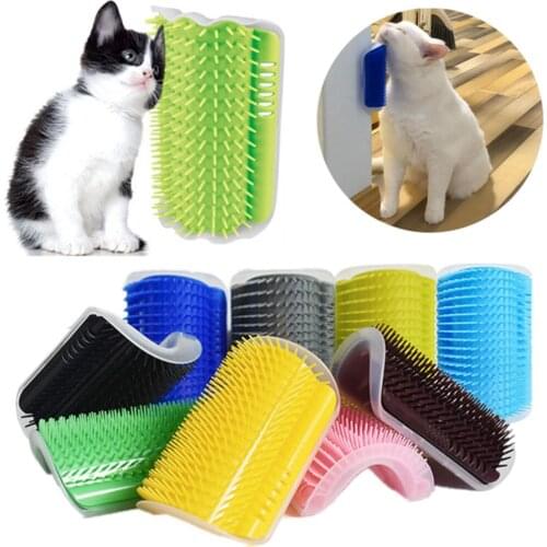 Cat Self Groomer Wall Corner Massage Comb Cat Corner Groomer Brush with Catnip Cats Comb with Long and Short Fur With Catnip