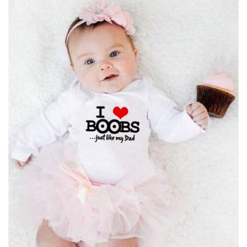 I Love Boobs Just Like Daddy Newborn Baby Boy GirlRomper Funny Infant Toddler Unisex Fashion Long Sleeve Jumpsuit 0-24M