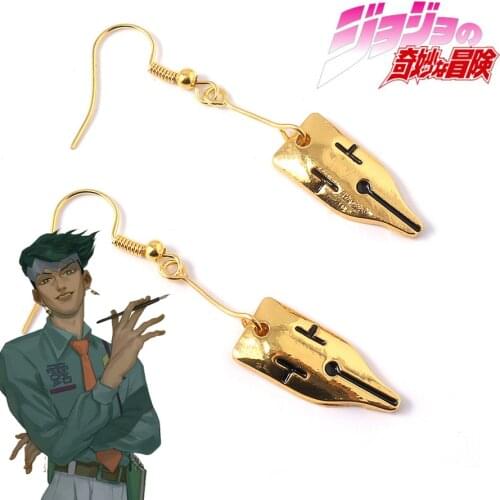 Anime Jojo Bizarre Adventure Rohan Kishibe Gold Color Pen Nib Earring Cosplay Prop Costume Accessories Jewelry for Women Girls