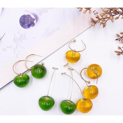 Cute Green Yellow Transparent Resin Cherry Hook Earrings for Women Girl Gold Color Alloy Fruit Drop Earrings Holiday Jewelry
