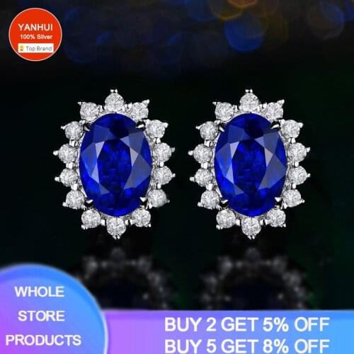 YANHUI 925 Sterling Silver Earrings New Woman Fashion Jewelry High Quality Blue Crystal Zircon Hot Selling Stud Earrings Gift