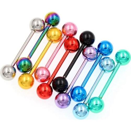 10pcs Anodized Stainless Steel Tongue Piercing Stud Barbell Industrial Nipple Piercing Tongue Ring Body Jewelry 1.6*6*16 mm