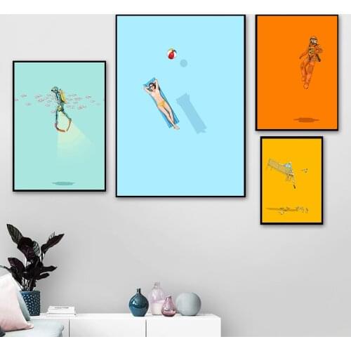 Nordic Abstract Colorful Canvas Painting Man Posters And Prints Float Under The Sun Wall Pictures For Living Room Home Decor