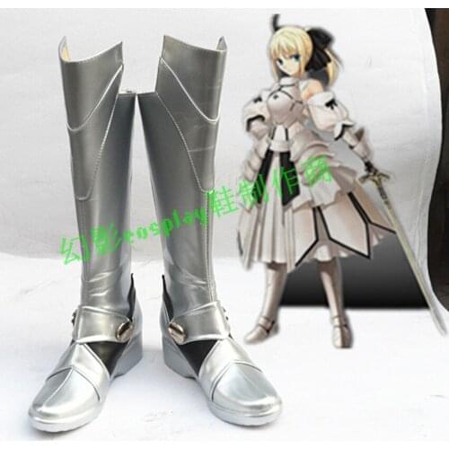 Fate Unlimited Codes Saber Lily Halloween Silver Long Cosplay Shoes Boots H016