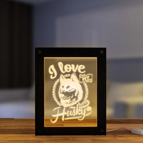I Love My Husky Personalized Photo LED Light Picture Wooden Frame Puppy Lighting Table Lamp Pet Owner Home Decor Sleepy Light