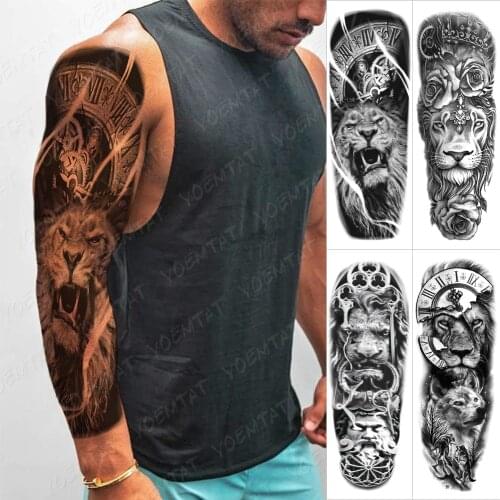 Large Arm Sleeve Tattoo Warrior Soldier Dragon Waterproof Temporary Tatto Sticker King Lion Universe Body Art Full Fake Tatoo
