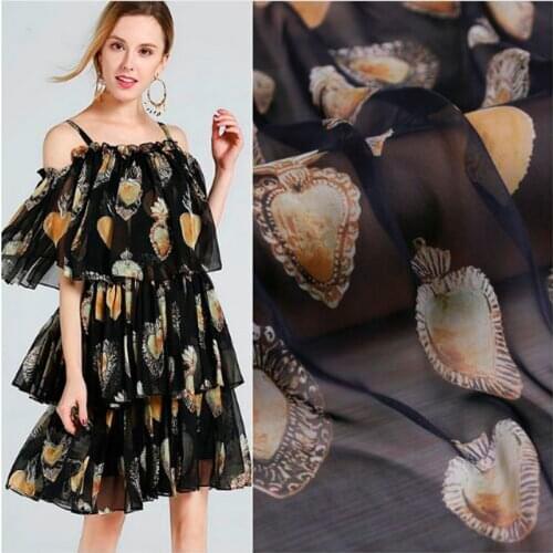 100X145cm The Sacred Heart Black Thin Chiffon Fabric for Woman Summer Long Dresses Blouse Sewing DIY