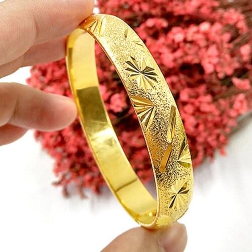 Thick Carved Bangle Yellow Gold Filled Bridal Womens Bracelet Bangle Dia 65mm