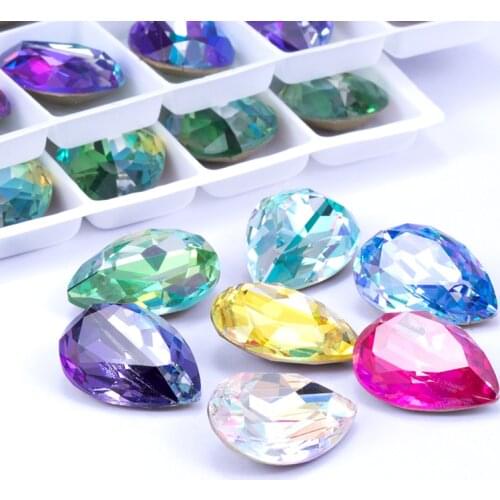 Delicate Twinkling Laser Series Tear Drop K9 Glass Loose Rhinestones Piontback Strass Crystal Glue on Dress Jewelry Accessories