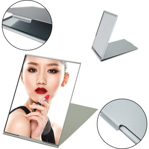 Ultra-thin Pocket Make Up Folding Mirror Foldable Silver Carrying Bag Rectangle Folding Makeup Decorative Mirror