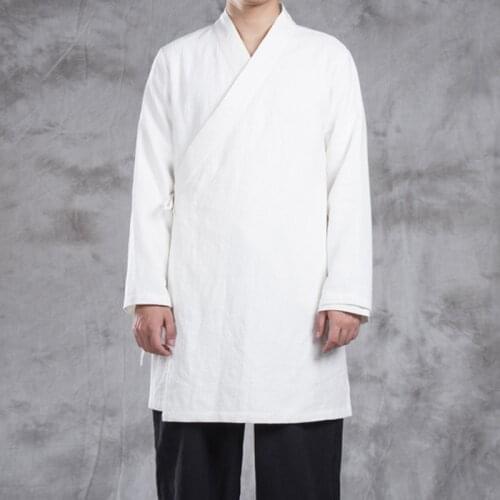 Chinese style improved Hanfu shirt mens youth Tang suit retro style linen jacket long section slung cardigan robe