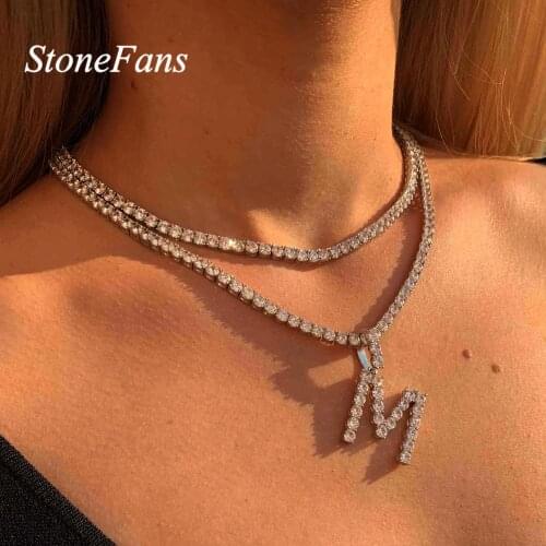 {US Warehouse} Unisex Large Initial Necklace Pendant Stones Zircon Chain Name Tennis Letter Necklaces & Pendant Silver Color