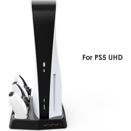 For PS5 Vertical Cooling Fan Stand for PlayStation 5 Digital Edition with 3 Hub Port Dual Controller Charging Station Charger