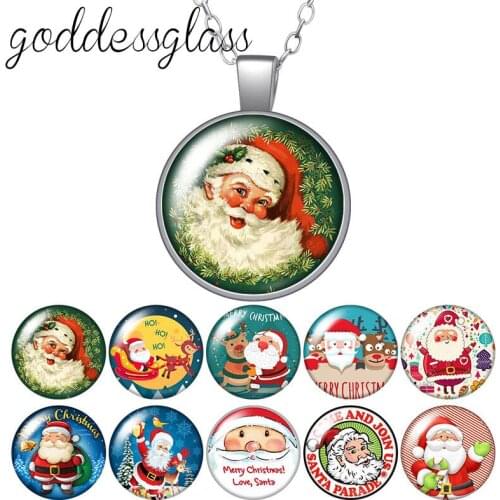 Merry Chirstmas Love Santa Claus Pendant Round Glass glass cabochon silver plated/Crystal pendant necklace jewelry for Gift