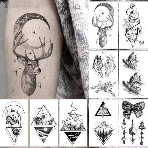 Waterproof Temporary Tattoo Sticker Small Moon Deer Star Mountain Flash Tatoo Forest Wrist Fake Tatto For Body Art Women Men