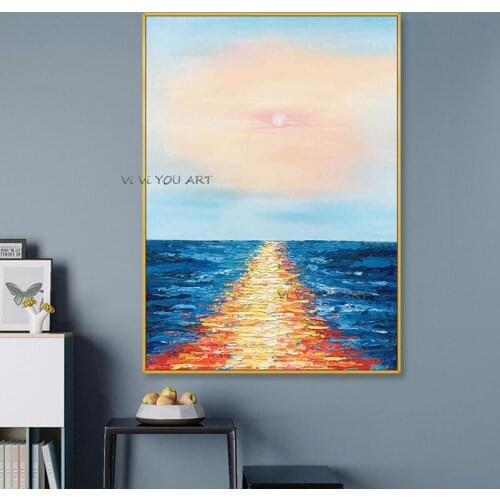 Sunrise Sea Level Rising Sun Hand-Painted Oil Entrance Nordic Landscape Light Luxury Modern Decorative Large Size Without Frame