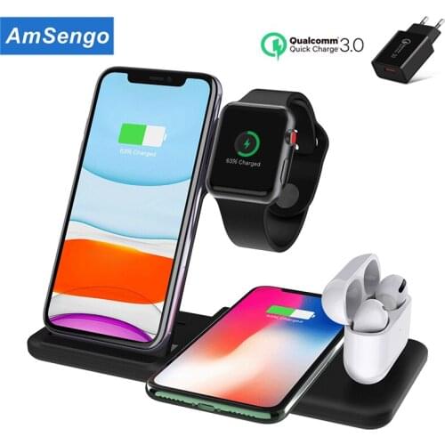 15W fast charging dock 4 in 1 for iPhone 12 Pro Max 11 X, for Apple Watch Airpods Pro wireless charger stand
