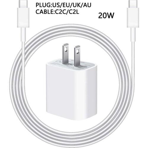 Mini 20W USB-C Fast Charging Travel Wall PD Charger USB Type C Charger For iPhone 12 Pro Max Quick Charge 3.0 USB cable
