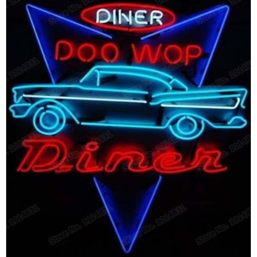 DOO WOP DINER Racing Car Sign Neon Custom Handmade Real Glass Tube Sport Bar KTV Game Decoration Display Light 20"X24"