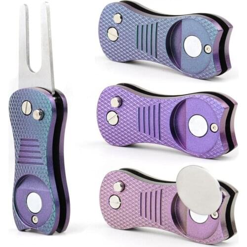 1pc Four colors golf creative ball fork pop-up button stainless steel anti-oxidation chameleon golf accessories turf repair tool