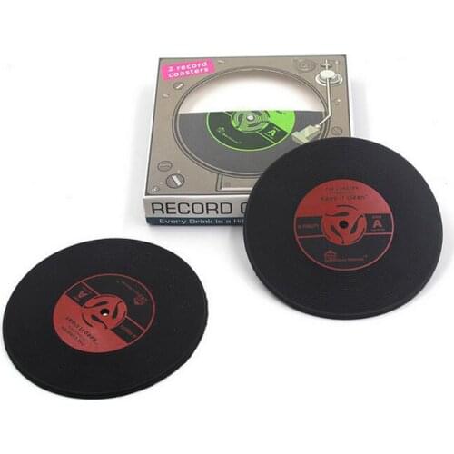 2Pcs In Round Vinyl Record Coaster Creative Retro Cup Mat Anti-Slip Coffee Shop Placemat Free Shipping