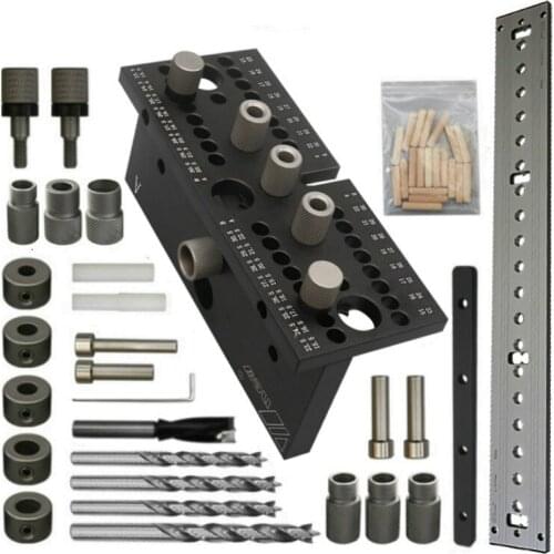 3 In1 Dowelling Jig Kit 7/8/10/15mm Wood Adjustable Drilling Guide Tenon Puncher Locator Furniture Connecting Carpentry Tools