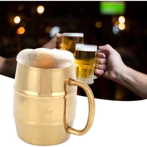 300ml Stainless Steel Household Coffee Mug Gold Double Layer Water CupBeer Mug Teacup with Handle