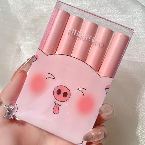 5 Pcs/Set Lip Glaze Non-fading Non-stick Cup Matte Velvet Liquid Lipstick Waterproof Lip Glaze Women Cosmetics TSLM1