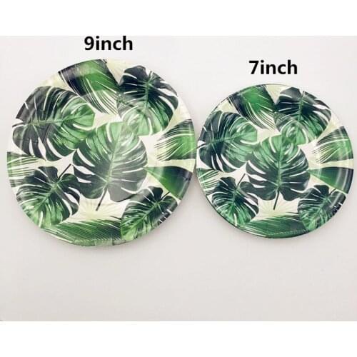 6pcs Green Palm Leaves Theme Disposable 7/9inch Paper Plates Party Tableware