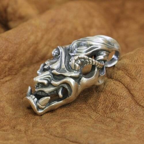 925 Sterling Silver Japanese Ghost Prajna Skull Pendant Mens Punk Pendant TA276 JP