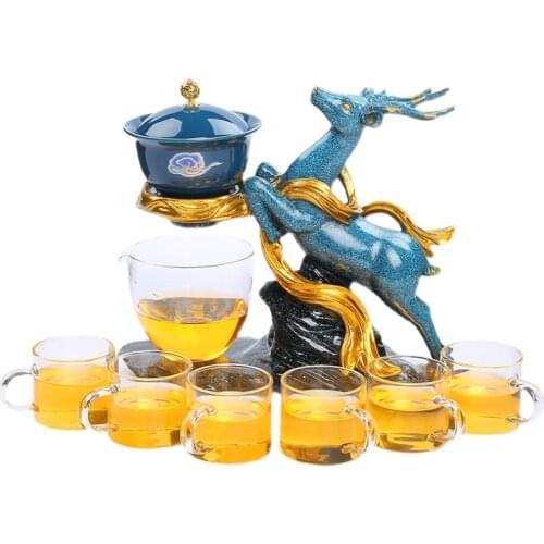 Deer Glass Automatic Tea Set Ceramic Teapot Lazy Household Kungfu Drinking Utensil 6 Teacups
