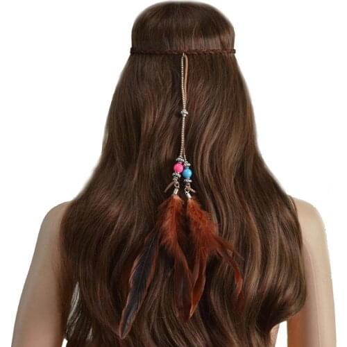 Bohemian Hippie Headband Dream Catcher Feather Headdress Fashion Gypsy Tribe Peacock Feather Headbands Hair Accessories