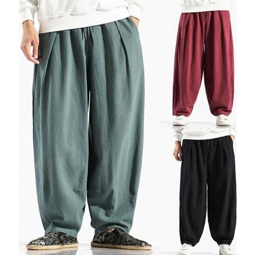 New Harem Pants Solid Color All Match Skin-friendly Drawstring Men Mid Rise Pockets Pants Breathable to wear for Daily Wear