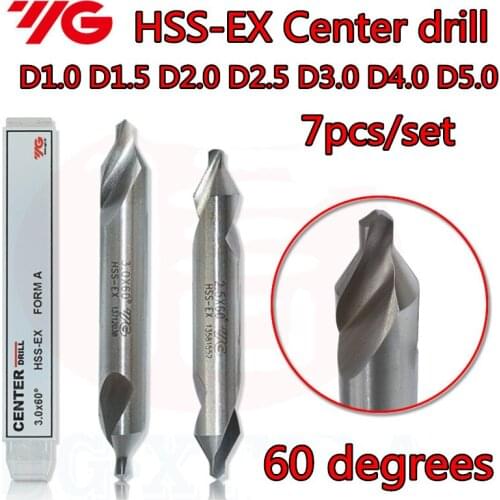 D1.0 D1.5 D2.0 D2.5 D3.0 D4.0 D5.0 7pcs/set YG-1 HSS-EX 60 degrees Center drill Processing: stainless steel, alloy steel, etc
