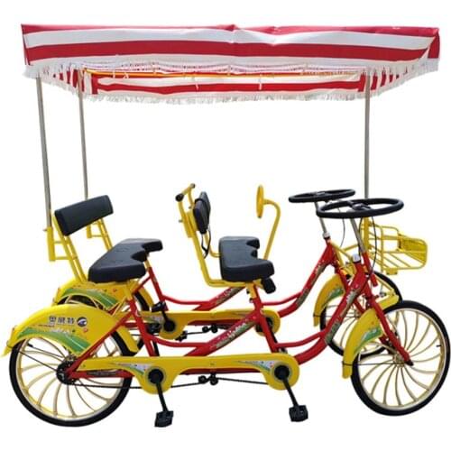 Double Row 4 Seater Pedal Bicycle Tandem Couple Family Recreational Vehicle Tuk Tuk Car Sightseeing Road Bike for Trip