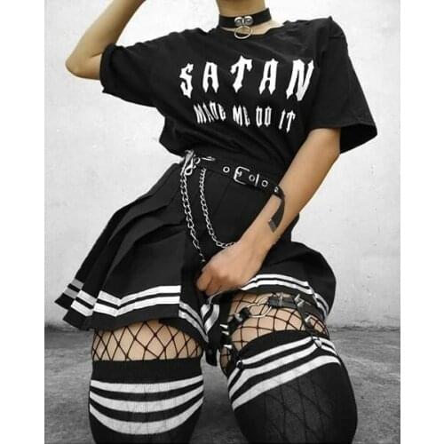 HAHAYULE-JBH Women Satan Made Me Do It T-Shirt Gothic Black Tee Hipsters Funny Shirt