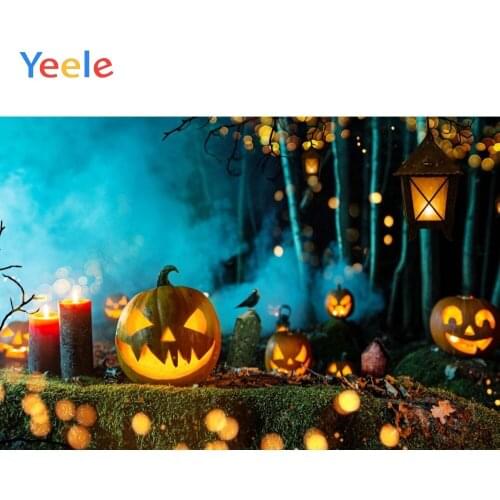 Halloween Backdrop Pumpkin Lantern Forest Light Bokeh Shiny Vinyl Photography Backdrops Photographic Background For Photo Studio