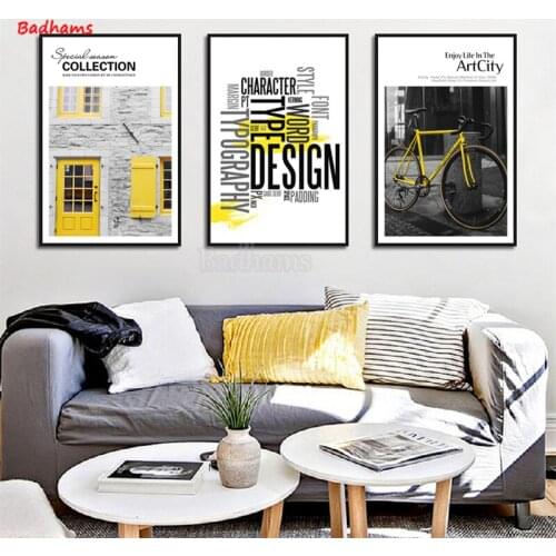 Living Room Decoration Paintings Landscape Black and White Yellow Tower Tram Classic Photos European Bedroom Triptych