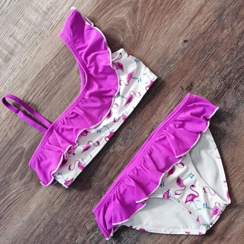 Girl Swimsuit Swimwear Ruffle Two Piece Childrens Swimwear Flamingo Print Girl Bikini Set 2-14 Year Bathing Suit Beachwear 2021