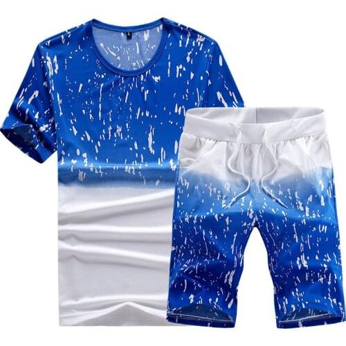 Summer Fashion Clothing Mens T-shirt Short Sleeve Casual Sports Suit Round Neck Two Piece Set[short sleeve + shorts] Tracksuits