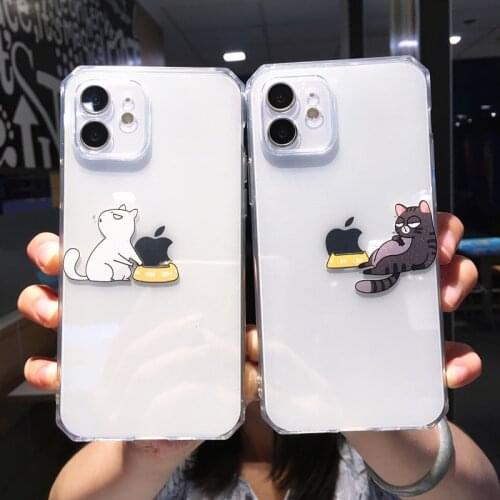 Cute Cartoon Animal Cat Phone Case For iPhone 12 11 Pro Max X XS XR 7 8 Plus Funny Couple Transparent Soft TPU Buck Cover