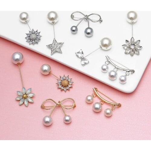 MINHIN Luxury Silver Color Brooch Pins Double Head Simulation Pearl Large Brooches For Women Wedding Jewelry Party Accessories