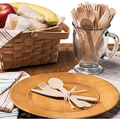 MLGB 300PC Disposable Wooden Cutlery Set Home Party Dessert Spoons Knives Forks Dining Tableware