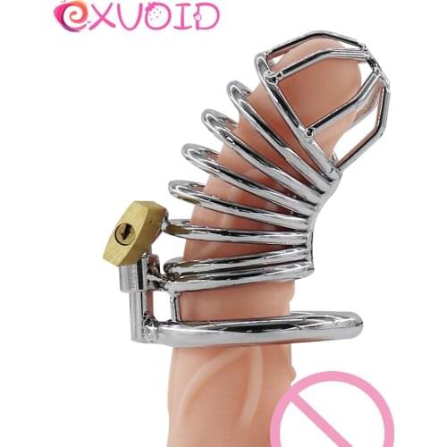 EXVOID Cock Lock Restraint Ring Male Stainless Steel Chastity Device Dildo Metal Cage Sex Toys for Men Sex Machine Sex Shop
