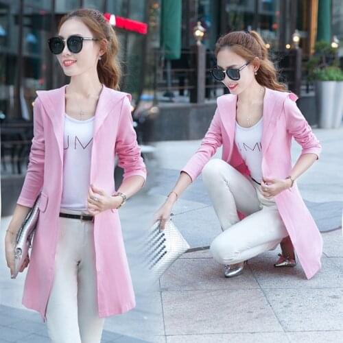 New women 2020 autumn windbreaker jacket fashion hooded cardigan Slim long coat women windbreaker AL46